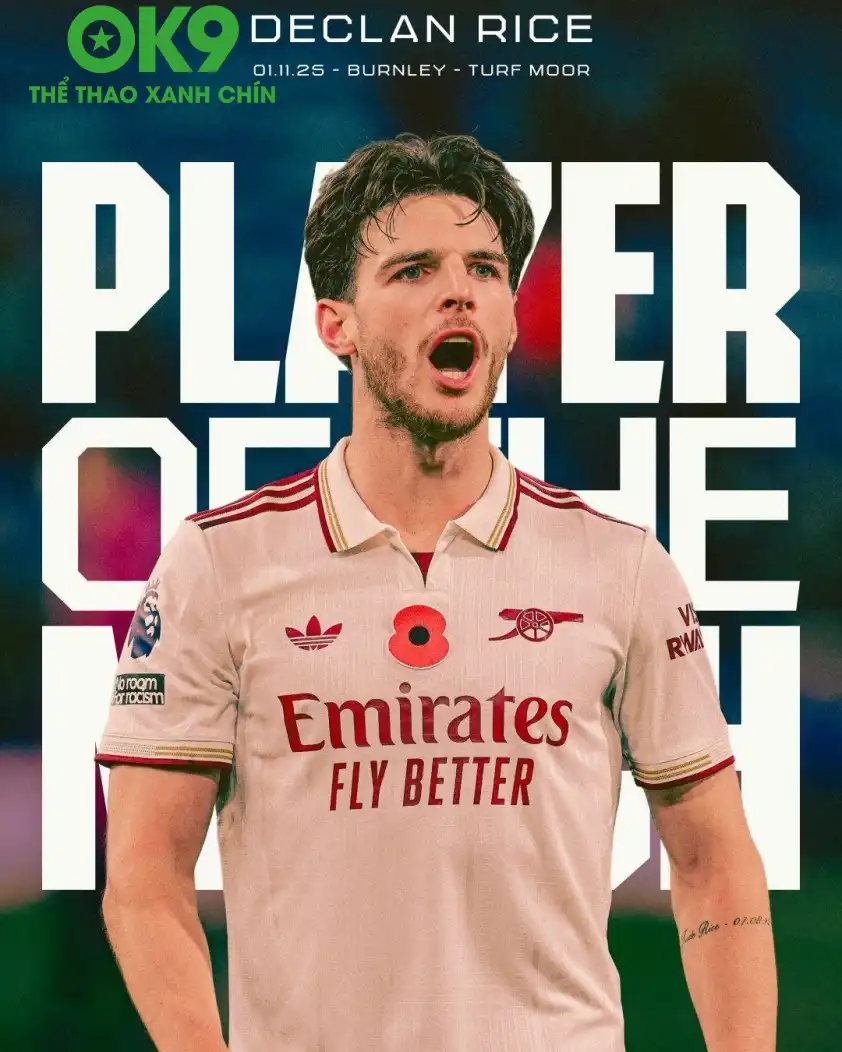 Declan Rice là Cầu thủ xuất sắc nhất trận (Ảnh: Arsenal).